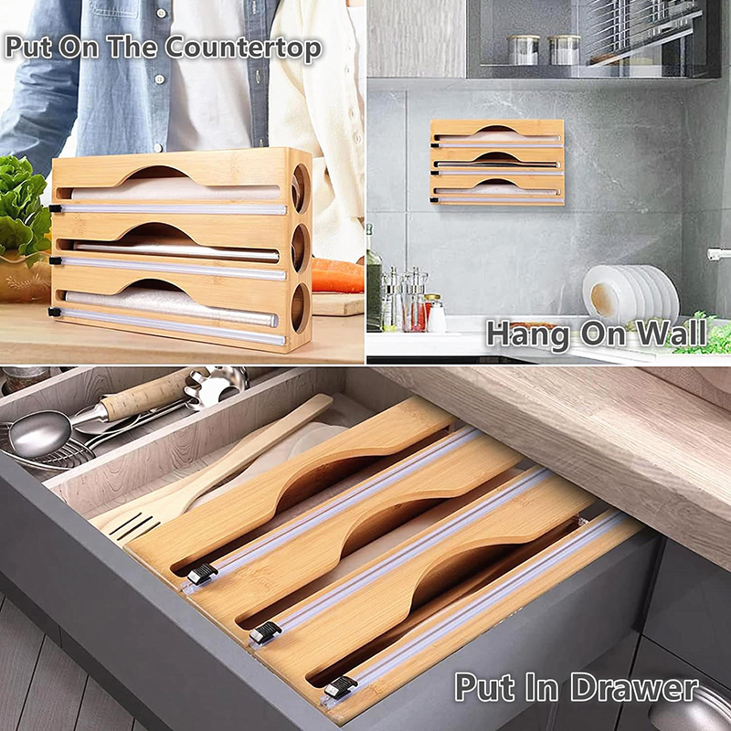 3 In 1 Bamboo Foil Cling Film  - Commercial Kitchen Utensil Organizer review and price